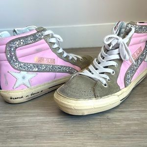 Golden Goose Slide Glittered Leather And Suede Sneakers